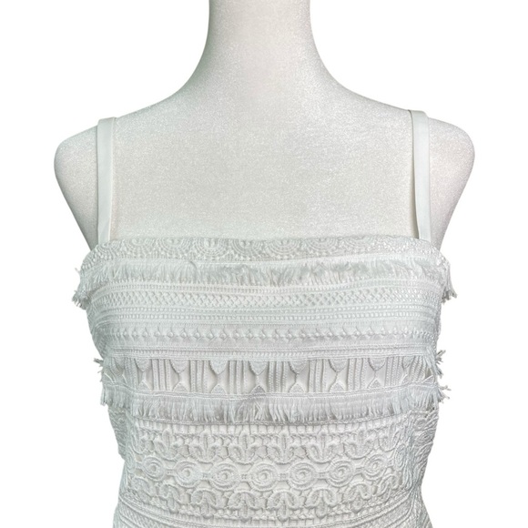 Sam Edelman White Square-Neck Strappy Lace Fringe Sheath Mini Dress (Size 10) - Picture 6 of 16